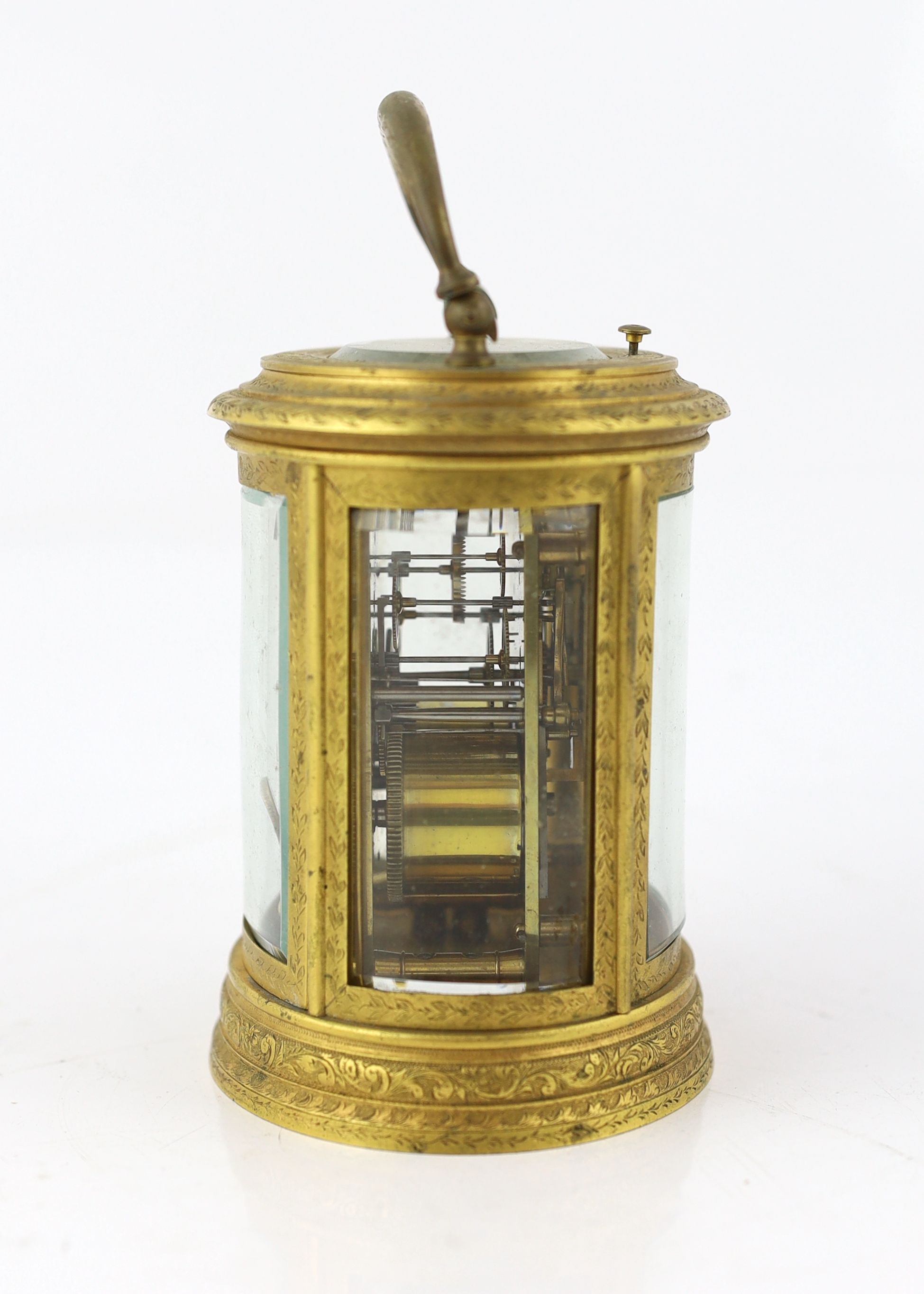 Drocourt & Co., a late 19th century French hour repeating ormolu oval cased carriage clock, 13.5cm high